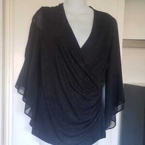 RNstudio Black Sparkly top with split chiffon sleeves Size Med